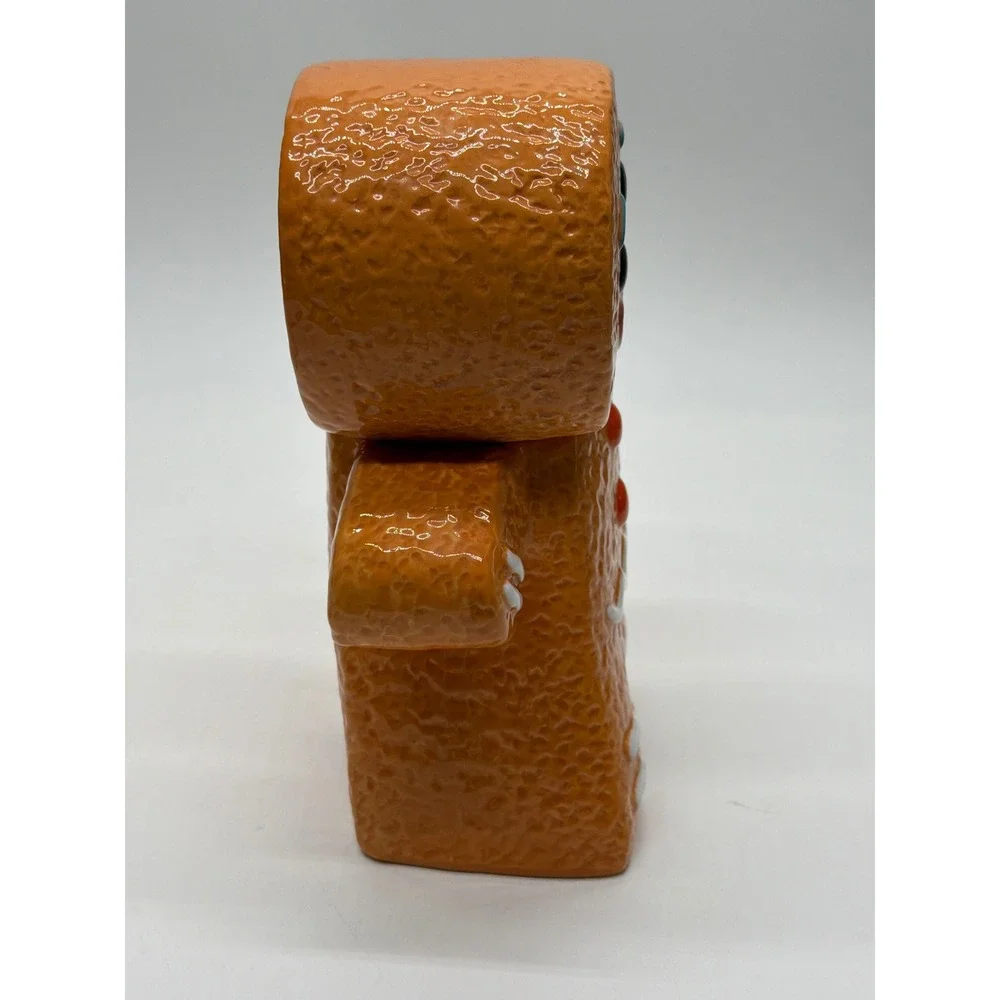 Christmas Gingerbread Man Ceramic Cookie Jar Holiday Treat Canister Waving Brown